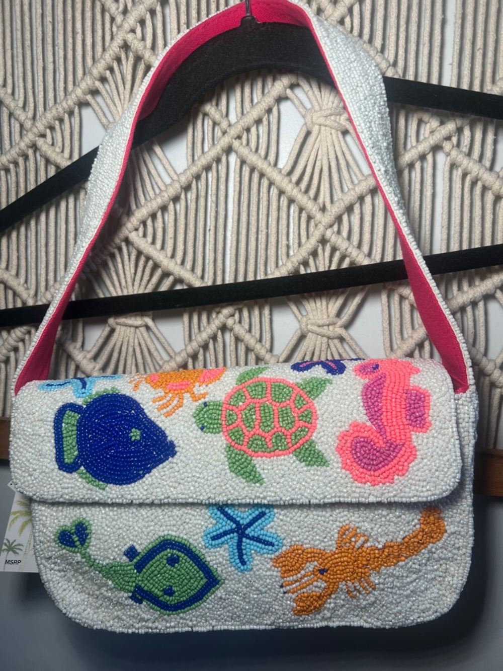 Beaded Sea Life Star Fish Turtle Shoulder Bag